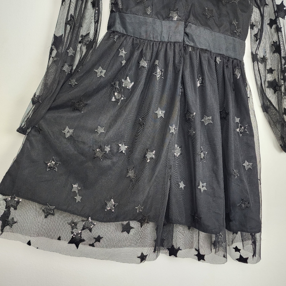 Black Sequin Lace Fairy Tulle Dress Goth Victorian Renaissance Fit Flare Party - Picture 15 of 16